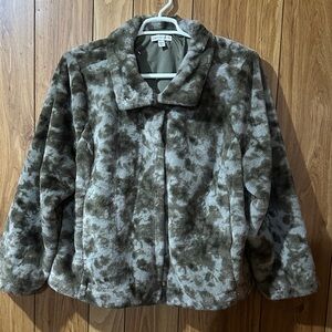 Cato Plush Teddy Jacket in Brown and Cream